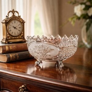 Vintage 70s Zajecar Yugoslavian Lead Crystal 3-footed Bowl 8.5x5"